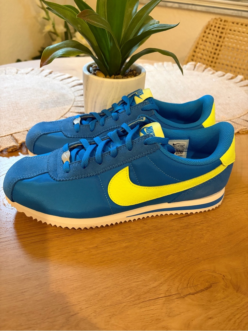 Nike Classic Cortez - Blue with Yellow Swoosh 6Y/7.5A. kids